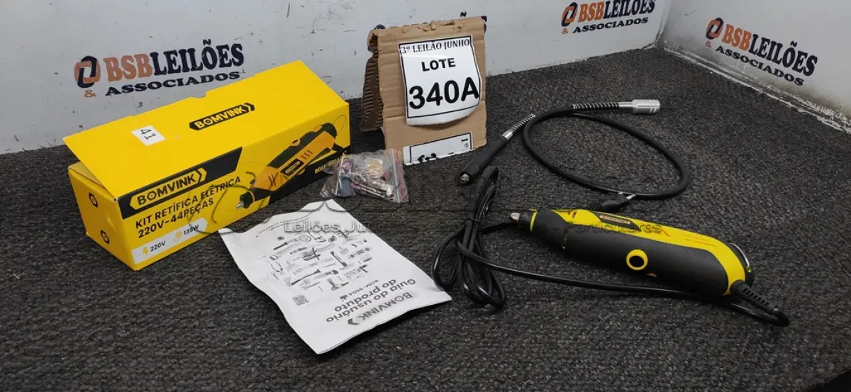 LOTE 340 - KIT RETÍFICA ELÉTRICA 220V 44 PEÇAS. (NO ESTADO) ATENÇÃO! FAZER A VISITAÇÃO ANTES DE ARREMATAR, NÃO SABEMOS SE FUNCIONA, LEILÃO NÃO TEM GARANTIA E NEM DEVOLUÇÃO, SUJEITO A POSSÍVEIS AVARIAS VISÍVEIS/OCULTAS E/OU AUSÊNCIA DE COMPONENTES. 