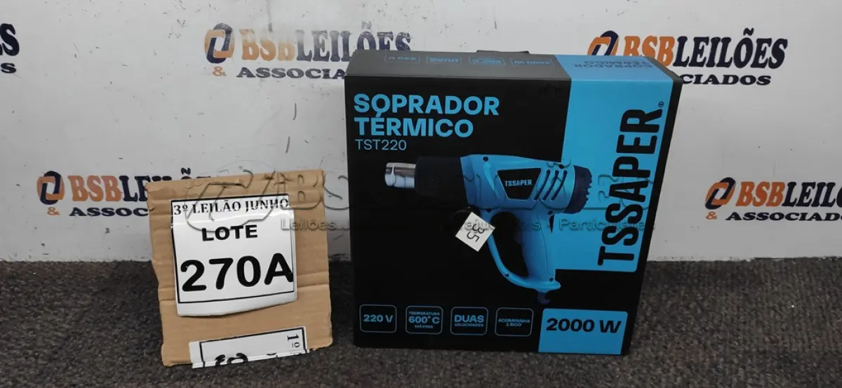 LOTE 270 - SOPRADOR TÉRMICO 220V DUAS VELOCIDADES 1BICO 2000W. (NO ESTADO) ATENÇÃO! FAZER A VISITAÇÃO ANTES DE ARREMATAR, NÃO SABEMOS SE FUNCIONA, LEILÃO NÃO TEM GARANTIA E NEM DEVOLUÇÃO, SUJEITO A POSSÍVEIS AVARIAS VISÍVEIS/OCULTAS E/OU AUSÊNCIA DE COMPONENTES. 