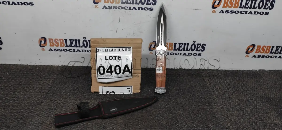 LOTE 040 - PUNHAL IMPORTADA AÇO INOXIDÁVEL CABO EM MADEIRA   FULL TANG BAINHA DE NYLON TAMANHO TOTAL 28CM PESO 288G . (NO ESTADO) ATENÇÃO! FAZER A VISITAÇÃO ANTES DE ARREMATAR, NÃO SABEMOS SE FUNCIONA, LEILÃO NÃO TEM GARANTIA E NEM DEVOLUÇÃO, SUJEITO A POSSÍVEIS AVARIAS VISÍVEIS/OCULTAS E/OU AUSÊNCIA DE COMPONENTES.