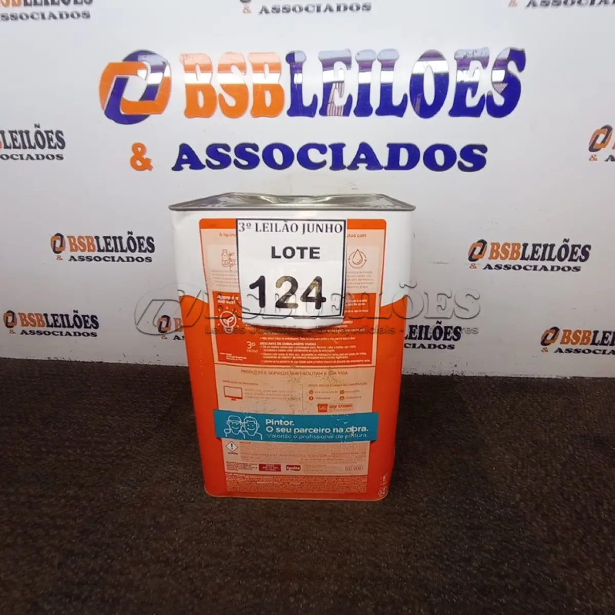 LOTE 124 - 01 LATA DE TINTA BASE C DELANIL IQUINE 18 L. (NO ESTADO) ATENÇÃO! FAZER A VISITAÇÃO ANTES DE ARREMATAR, NÃO SABEMOS SE FUNCIONA. LEILÃO NÃO TEM GARANTIA E NEM DEVOLUÇÃO, SUJEITO A POSSÍVEIS AVARIAS VISÍVEIS/OCULTAS E/OU AUSÊNCIA DE COMPONENTES.