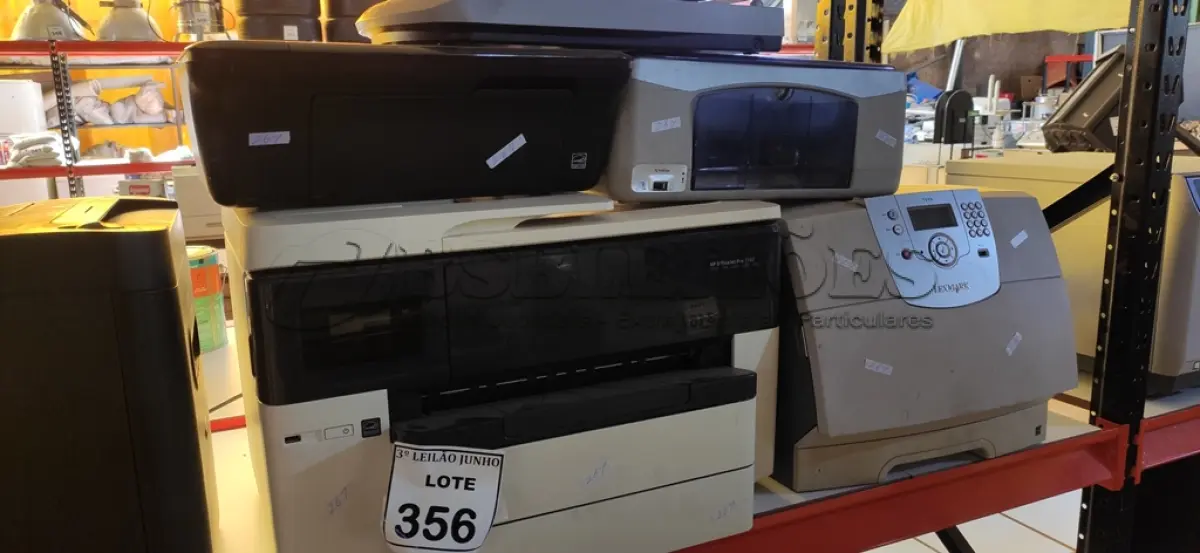 LOTE 356 - 04 IMPRESSORAS MODELOS DIVERSOS E 01 SCANNER. (NO ESTADO) ATENÇÃO! FAZER A VISITAÇÃO ANTES DE ARREMATAR, NÃO SABEMOS SE FUNCIONA. LEILÃO NÃO TEM GARANTIA E NEM DEVOLUÇÃO, SUJEITO A POSSÍVEIS AVARIAS VISÍVEIS/OCULTAS E/OU AUSÊNCIA DE COMPONENTES.