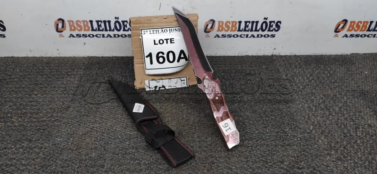LOTE 160 - FACA IMPORTADA AÇO INOXIDÁVEL CABO EM MADEIRA FULL TANG BAINHA DE NYLON TAMANHO TOTAL 33CM PESO 323G JÁ AFIADA. (NO ESTADO) ATENÇÃO! FAZER A VISITAÇÃO ANTES DE ARREMATAR, NÃO SABEMOS SE FUNCIONA, LEILÃO NÃO TEM GARANTIA E NEM DEVOLUÇÃO, SUJEITO A POSSÍVEIS AVARIAS VISÍVEIS/OCULTAS E/OU AUSÊNCIA DE COMPONENTES.