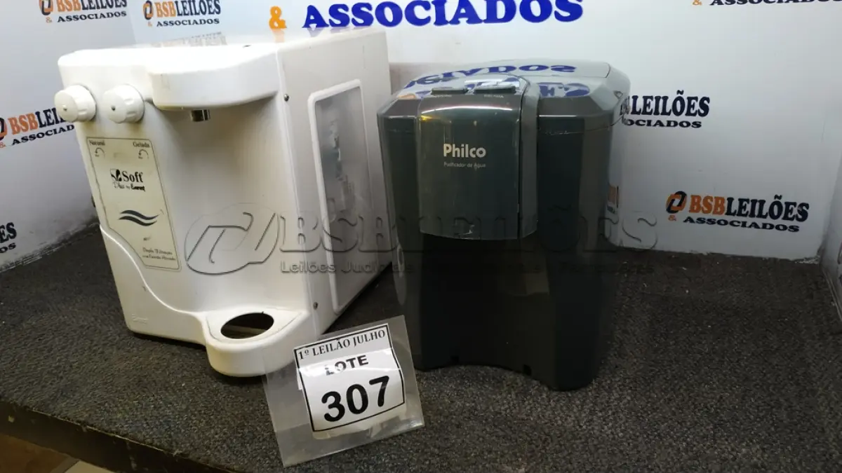 LOTE 307 - 02 PURIFICADORES DE ÁGUA SENDO 01 MARCA PHILCO E 01 MARCA SOFT. (NO ESTADO) ATENÇÃO! FAZER A VISITAÇÃO ANTES DE ARREMATAR, NÃO SABEMOS SE FUNCIONA. LEILÃO NÃO TEM GARANTIA E NEM DEVOLUÇÃO, SUJEITO A POSSÍVEIS AVARIAS VISÍVEIS/OCULTAS E/OU AUSÊNCIA DE COMPONENTES.