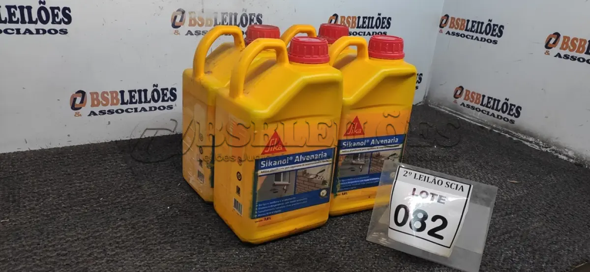 LOTE 082 - 04 ADITIVOS PLASTIFICANTE PARA ARGAMASSA DE ASSENTAMENTO E REBOCO COM 3,6L MARCA SIKA.  (NO ESTADO) ATENÇÃO! FAZER A VISITAÇÃO ANTES DE ARREMATAR, NÃO SABEMOS SE FUNCIONA. LEILÃO NÃO TEM GARANTIA E NEM DEVOLUÇÃO, SUJEITO A POSSÍVEIS AVARIAS VISÍVEIS/OCULTAS E/OU AUSÊNCIA DE COMPONENTES.