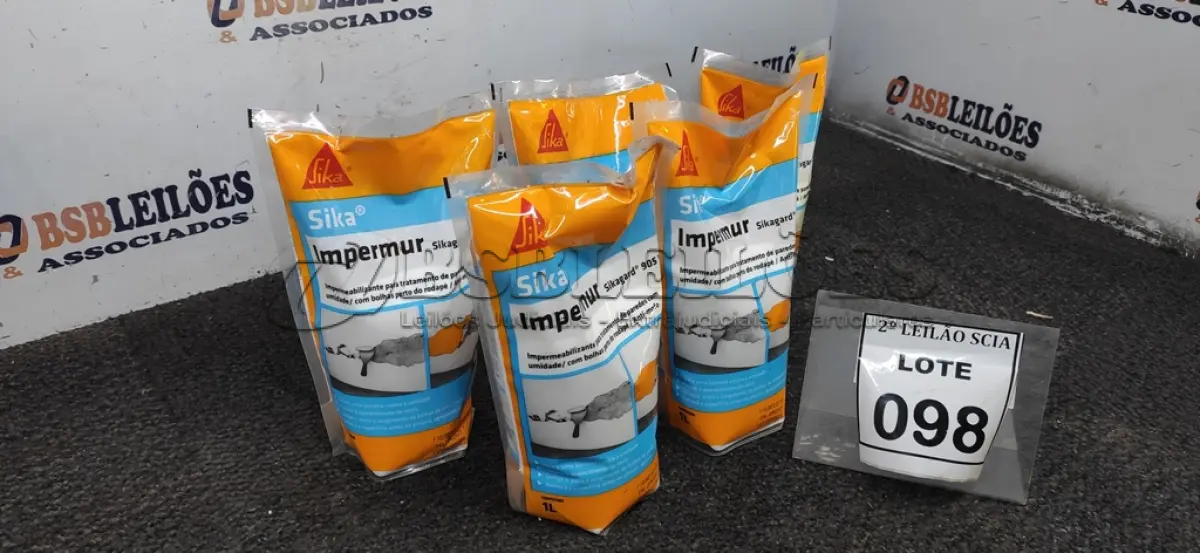 LOTE 098 - 05 IMPERMEABILIZANTES PARA TRATAMENTO DE PAREDE COM 1L MARCA SIKA. (NO ESTADO) ATENÇÃO! FAZER A VISITAÇÃO ANTES DE ARREMATAR, NÃO SABEMOS SE FUNCIONA. LEILÃO NÃO TEM GARANTIA E NEM DEVOLUÇÃO, SUJEITO A POSSÍVEIS AVARIAS VISÍVEIS/OCULTAS E/OU AUSÊNCIA DE COMPONENTES.