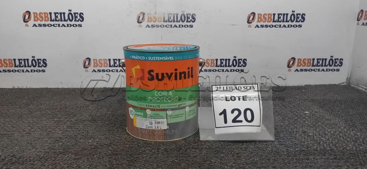 LOTE 120 - 01 LATA DE TINTA ESMALTE PARA MADEIRAS E METAIS NA COR BRILHANTE AMARELO OURO DE 3,6L MARCA SUVINIL. (NOVO) (NO ESTADO) ATENÇÃO! FAZER A VISITAÇÃO ANTES DE ARREMATAR, NÃO SABEMOS SE FUNCIONA. LEILÃO NÃO TEM GARANTIA E NEM DEVOLUÇÃO, SUJEITO A POSSÍVEIS AVARIAS VISÍVEIS/OCULTAS E/OU AUSÊNCIA DE COMPONENTES.
