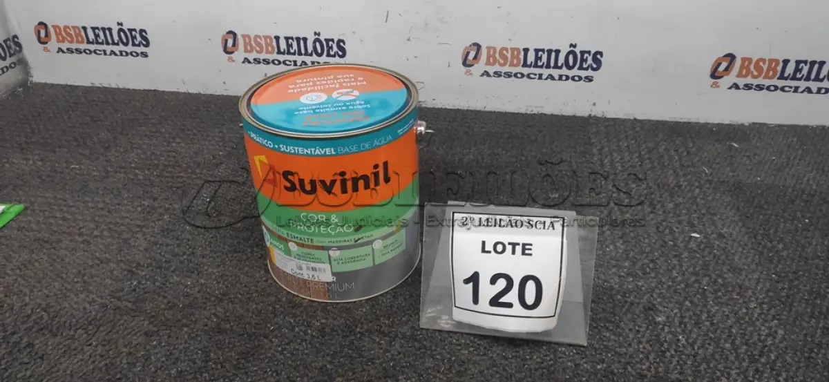 LOTE 120 - 01 LATA DE TINTA ESMALTE PARA MADEIRAS E METAIS NA COR BRILHANTE AMARELO OURO DE 3,6L MARCA SUVINIL. (NOVO) (NO ESTADO) ATENÇÃO! FAZER A VISITAÇÃO ANTES DE ARREMATAR, NÃO SABEMOS SE FUNCIONA. LEILÃO NÃO TEM GARANTIA E NEM DEVOLUÇÃO, SUJEITO A POSSÍVEIS AVARIAS VISÍVEIS/OCULTAS E/OU AUSÊNCIA DE COMPONENTES.