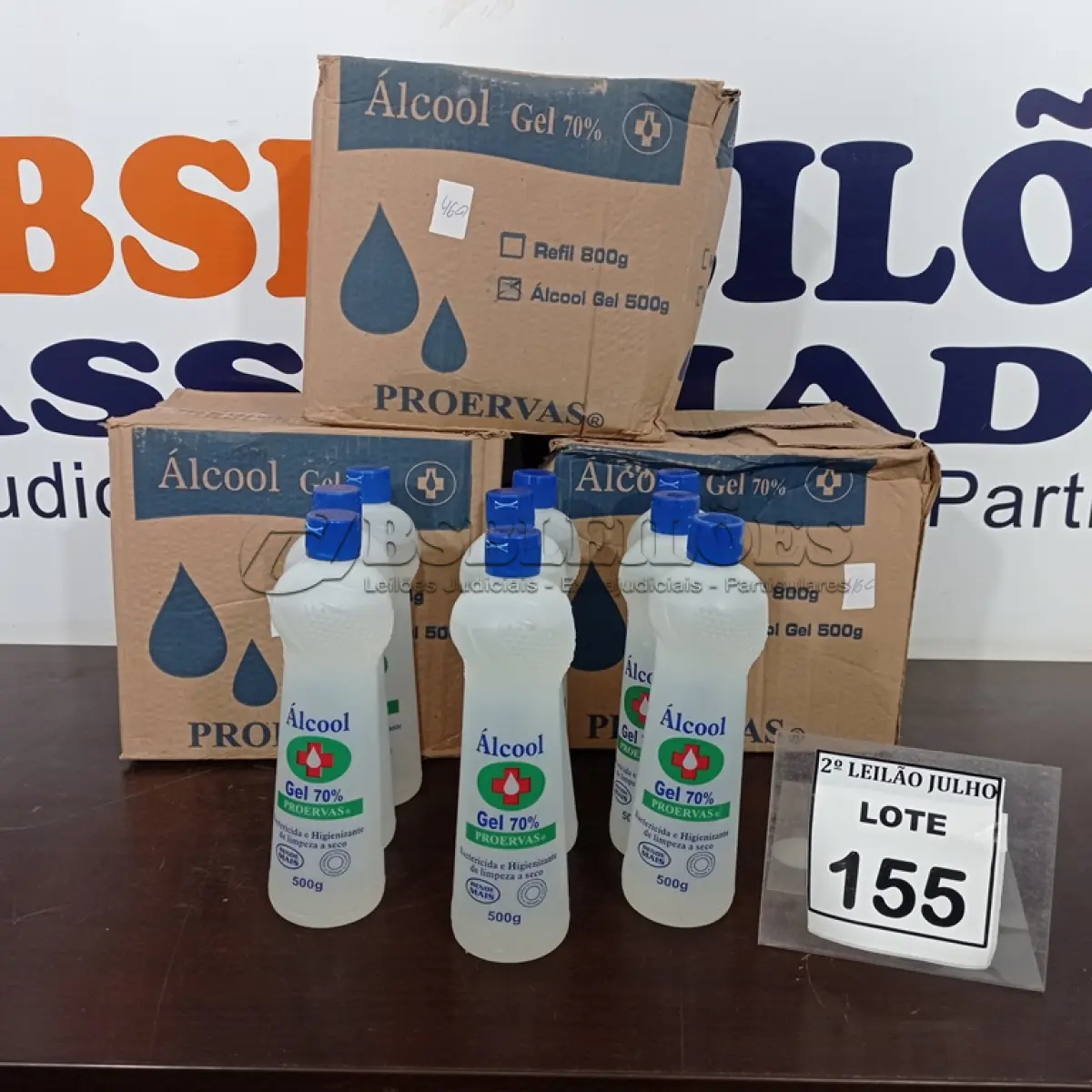 LOTE 155 - 01 LOTE COM GRANDE QUANTIDADE DE ÁLCOOL EM GEL 70% DE 500G MARCA PROERVAS. (NO ESTADO) ATENÇÃO! FAZER A VISITAÇÃO ANTES DE ARREMATAR, NÃO SABEMOS SE FUNCIONA. LEILÃO NÃO TEM GARANTIA E NEM DEVOLUÇÃO, SUJEITO A POSSÍVEIS AVARIAS VISÍVEIS/OCULTAS E/OU AUSÊNCIA DE COMPONENTES.