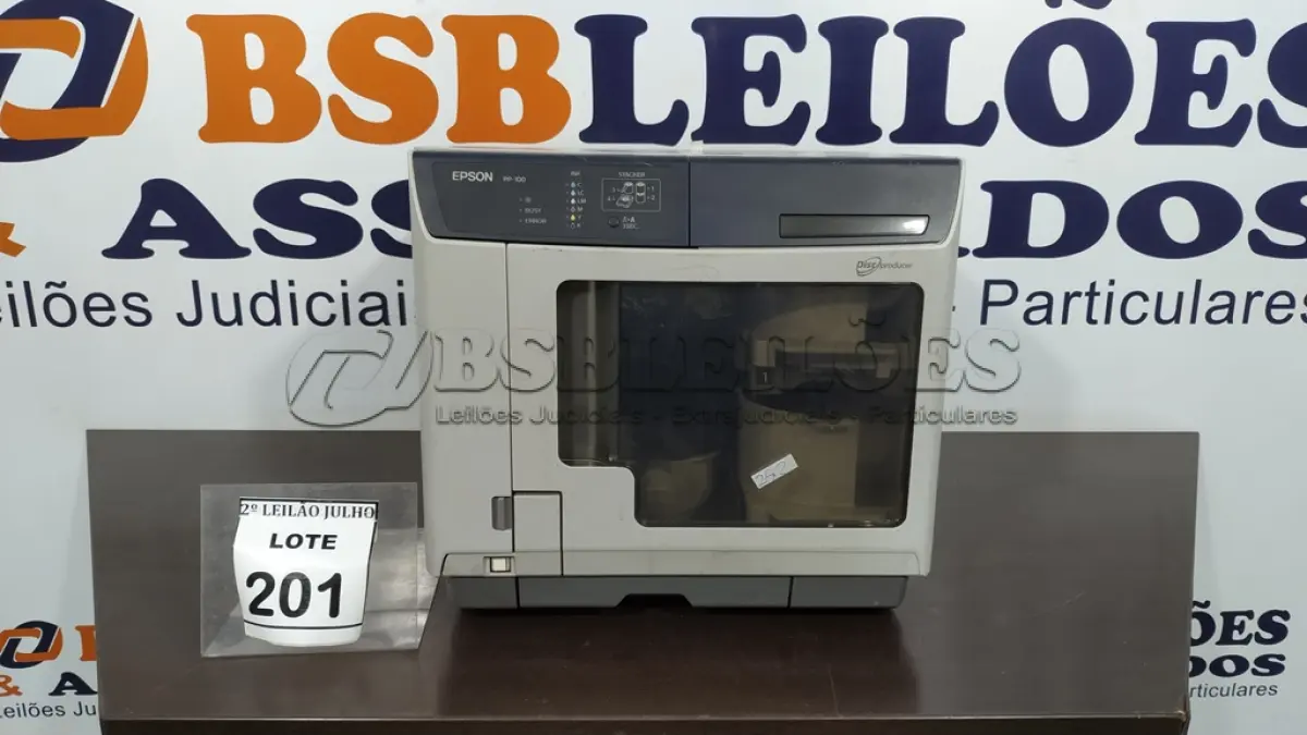 LOTE 201 - 01 IMPRESSORA E GRAVADORA DE CD E DVD PP100 MARCA EPSON. (NO ESTADO) ATENÇÃO! FAZER A VISITAÇÃO ANTES DE ARREMATAR, NÃO SABEMOS SE FUNCIONA, LEILÃO NÃO TEM GARANTIA E NEM DEVOLUÇÃO, SUJEITO A POSSÍVEIS AVARIAS VISÍVEIS/OCULTAS E/OU AUSÊNCIA DE COMPONENTES.