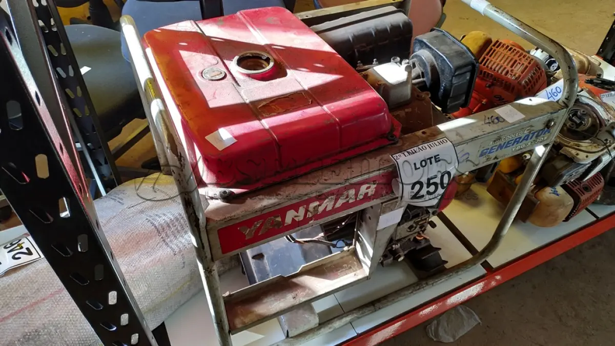 LOTE 250 - 01 GERADOR YDG 3700E A DIESEL MARCA YANMAR. (NO ESTADO) ATENÇÃO! FAZER A VISITAÇÃO ANTES DE ARREMATAR, NÃO SABEMOS SE FUNCIONA. LEILÃO NÃO TEM GARANTIA E NEM DEVOLUÇÃO, SUJEITO A POSSÍVEIS AVARIAS VISÍVEIS/OCULTAS E/OU AUSÊNCIA DE COMPONENTES.