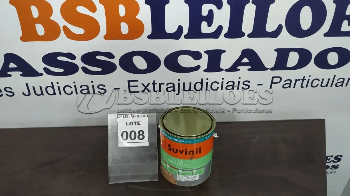 LOTE 008 - 01 LATA DE TINTA ESMALTE DE 3,6L NA COR BRILHANTE PLATINA MARCA SUVINIL. (NO ESTADO) ATENÇÃO! FAZER A VISITAÇÃO ANTES DE ARREMATAR, NÃO SABEMOS SE FUNCIONA. LEILÃO NÃO TEM GARANTIA E NEM DEVOLUÇÃO, SUJEITO A POSSÍVEIS AVARIAS VISÍVEIS/OCULTAS E/OU AUSÊNCIA DE COMPONENTES.