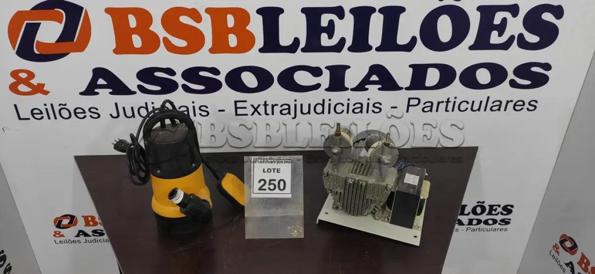 LOTE 250 - 01 BOMBA A VÁCUO E 01 BOMBA D’AGUA. (NO ESTADO) ATENÇÃO! FAZER A VISITAÇÃO ANTES DE ARREMATAR, NÃO SABEMOS SE FUNCIONA. LEILÃO NÃO TEM GARANTIA E NEM DEVOLUÇÃO, SUJEITO A POSSÍVEIS AVARIAS VISÍVEIS/OCULTAS E/OU AUSÊNCIA DE COMPONENTES.