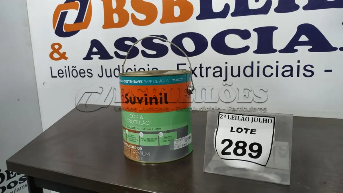 LOTE 289 - 01 LATA DE TINTA ESMALTE DE 3,6L NA COR BRILHANTE PLATINA MARCA SUVINIL. (NO ESTADO) ATENÇÃO! FAZER A VISITAÇÃO ANTES DE ARREMATAR, NÃO SABEMOS SE FUNCIONA. LEILÃO NÃO TEM GARANTIA E NEM DEVOLUÇÃO, SUJEITO A POSSÍVEIS AVARIAS VISÍVEIS/OCULTAS E/OU AUSÊNCIA DE COMPONENTES.