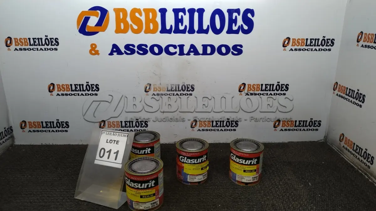 LOTE 011 - 04 LATAS DE ESMALTE SINTÉTICO DE 900ML CORES VARIADAS MARCA GLASURIT. (NO ESTADO) ATENÇÃO! FAZER A VISITAÇÃO ANTES DE ARREMATAR, NÃO SABEMOS SE FUNCIONA, LEILÃO NÃO TEM GARANTIA E NEM DEVOLUÇÃO, SUJEITO A POSSÍVEIS AVARIAS VISÍVEIS/OCULTAS E/OU AUSÊNCIA DE COMPONENTES.