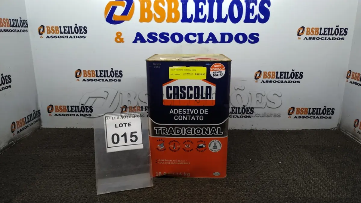 LOTE 015 - 01 LATA DE COLA CONTATO COM 14KG MARCA CASACOLA. (NO ESTADO) ATENÇÃO! FAZER A VISITAÇÃO ANTES DE ARREMATAR, NÃO SABEMOS SE FUNCIONA, LEILÃO NÃO TEM GARANTIA E NEM DEVOLUÇÃO, SUJEITO A POSSÍVEIS AVARIAS VISÍVEIS/OCULTAS E/OU AUSÊNCIA DE COMPONENTES.
