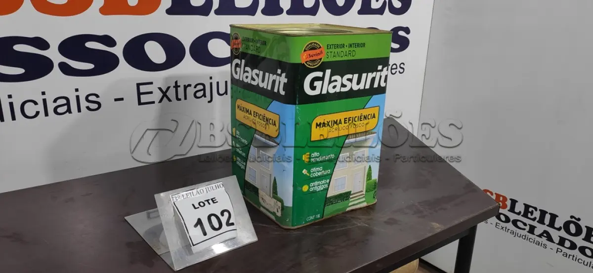 LOTE 102 - 01 LATA DE ACRÍLICO FOSCO 18L NA COR FOSCO BRANCO NEVE MARCA GLASURIT. (NO ESTADO) ATENÇÃO! FAZER A VISITAÇÃO ANTES DE ARREMATAR, NÃO SABEMOS SE FUNCIONA, LEILÃO NÃO TEM GARANTIA E NEM DEVOLUÇÃO, SUJEITO A POSSÍVEIS AVARIAS VISÍVEIS/OCULTAS E/OU AUSÊNCIA DE COMPONENTES.