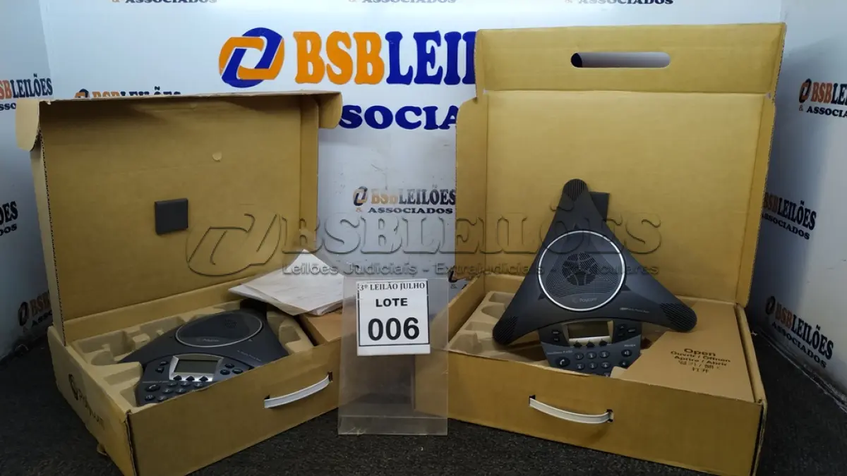 LOTE 006 - 02 ESTAÇOES DE AUDIOCONFERÊNCIA MARCA POLYCOM SOUNDSTATIOM. (NO ESTADO) ATENÇÃO! FAZER A VISITAÇÃO ANTES DE ARREMATAR, NÃO SABEMOS SE FUNCIONA, LEILÃO NÃO TEM GARANTIA E NEM DEVOLUÇÃO, SUJEITO A POSSÍVEIS AVARIAS VISÍVEIS/OCULTAS E/OU AUSÊNCIA DE COMPONENTES.