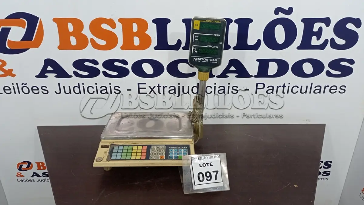 LOTE 097 - 01 BALANÇA DIGITAL MARCA KRATOS MAX. 15KG. (NO ESTADO) ATENÇÃO! FAZER A VISITAÇÃO ANTES DE ARREMATAR, NÃO SABEMOS SE FUNCIONA, LEILÃO NÃO TEM GARANTIA E NEM DEVOLUÇÃO, SUJEITO A POSSÍVEIS AVARIAS VISÍVEIS/OCULTAS E/OU AUSÊNCIA DE COMPONENTES.