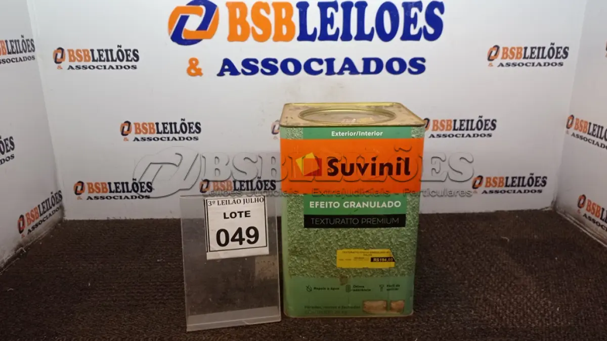 LOTE 049 - 01 LATA DE TEXTURATTO PREMIUM 26KG NA COR EFEITO GRANULADO PALHA MARCA SUVINIL. (NO ESTADO) ATENÇÃO! FAZER A VISITAÇÃO ANTES DE ARREMATAR, NÃO SABEMOS SE FUNCIONA, LEILÃO NÃO TEM GARANTIA E NEM DEVOLUÇÃO, SUJEITO A POSSÍVEIS AVARIAS VISÍVEIS/OCULTAS E/OU AUSÊNCIA DE COMPONENTES.