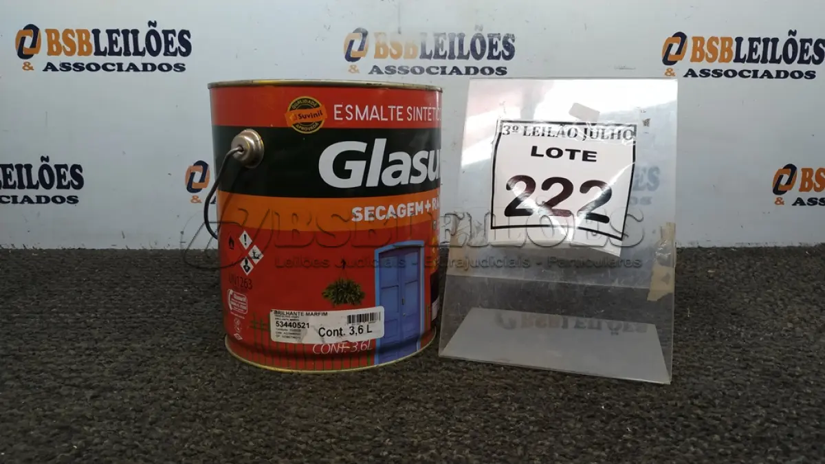 LOTE 222 - 01 LATA DE ESMALTE SINTÉTICO COM 3,6L NA COR BRILHANTE MARFIM MARCA GLASURIT. (NO ESTADO) ATENÇÃO! FAZER A VISITAÇÃO ANTES DE ARREMATAR, NÃO SABEMOS SE FUNCIONA, LEILÃO NÃO TEM GARANTIA E NEM DEVOLUÇÃO, SUJEITO A POSSÍVEIS AVARIAS VISÍVEIS/OCULTAS E/OU AUSÊNCIA DE COMPONENTES.