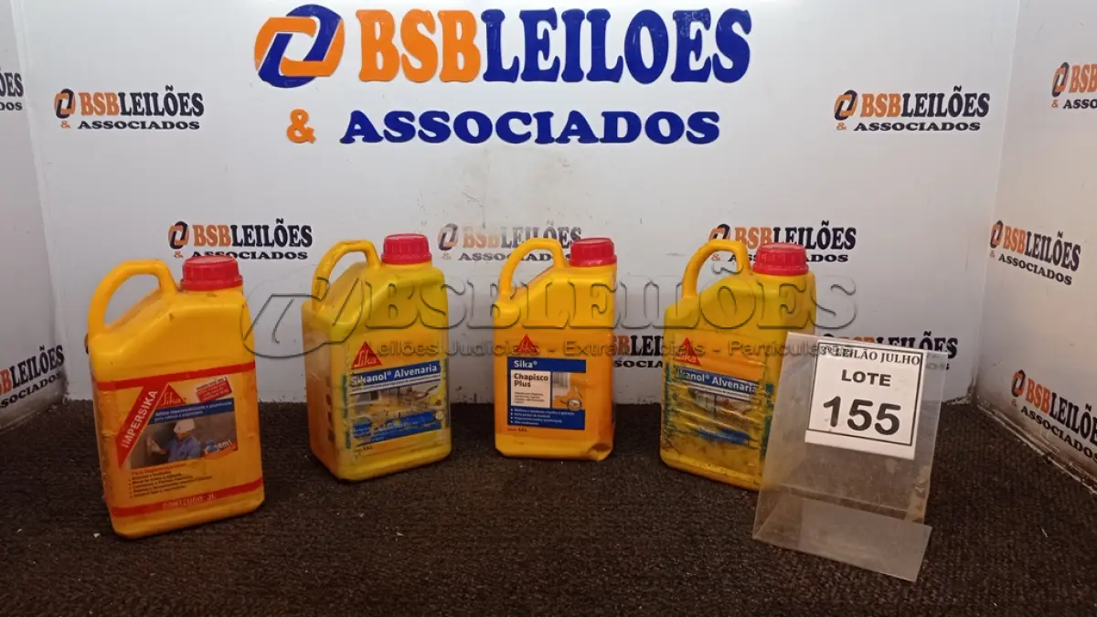 LOTE 155 - 04 GALÕES DE ADITIVO PLASTIFICANTE PARA ARGAMASSA DE ASSENTAMENTO E REBOCO DE 3,6LTS CADA MARCA SIKA. (NO ESTADO) ATENÇÃO! FAZER A VISITAÇÃO ANTES DE ARREMATAR, NÃO SABEMOS SE FUNCIONA, LEILÃO NÃO TEM GARANTIA E NEM DEVOLUÇÃO, SUJEITO A POSSÍVEIS AVARIAS VISÍVEIS/OCULTAS E/OU AUSÊNCIA DE COMPONENTES.
