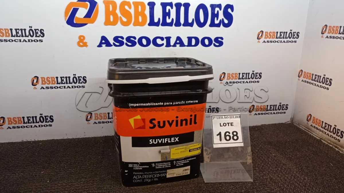 LOTE 168 - 01 BALDE DE IMPERMEABILIZANTE PARA PAREDE EXTERNA SUVIFLEX 18L. (NO ESTADO) ATENÇÃO! FAZER A VISITAÇÃO ANTES DE ARREMATAR, NÃO SABEMOS SE FUNCIONA, LEILÃO NÃO TEM GARANTIA E NEM DEVOLUÇÃO, SUJEITO A POSSÍVEIS AVARIAS VISÍVEIS/OCULTAS E/OU AUSÊNCIA DE COMPONENTES.
