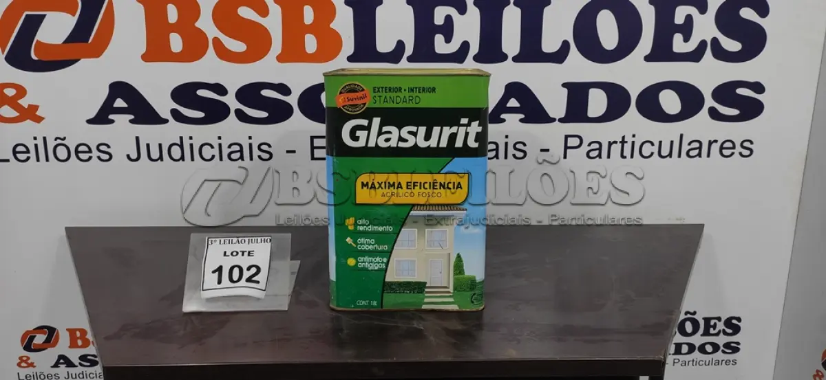 LOTE 102 - 01 LATA DE ACRÍLICO FOSCO 18L NA COR FOSCO BRANCO NEVE MARCA GLASURIT. (NO ESTADO) ATENÇÃO! FAZER A VISITAÇÃO ANTES DE ARREMATAR, NÃO SABEMOS SE FUNCIONA, LEILÃO NÃO TEM GARANTIA E NEM DEVOLUÇÃO, SUJEITO A POSSÍVEIS AVARIAS VISÍVEIS/OCULTAS E/OU AUSÊNCIA DE COMPONENTES.