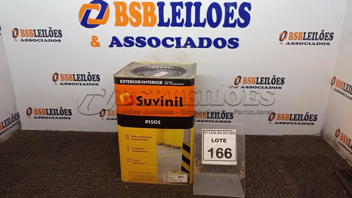 LOTE 166 - 01 LATA DE TINTA PARA PISOS 18L NA COR FOSCO CONCRETO MARCA SUVINIL. (NO ESTADO) ATENÇÃO! FAZER A VISITAÇÃO ANTES DE ARREMATAR, NÃO SABEMOS SE FUNCIONA, LEILÃO NÃO TEM GARANTIA E NEM DEVOLUÇÃO, SUJEITO A POSSÍVEIS AVARIAS VISÍVEIS/OCULTAS E/OU AUSÊNCIA DE COMPONENTES.