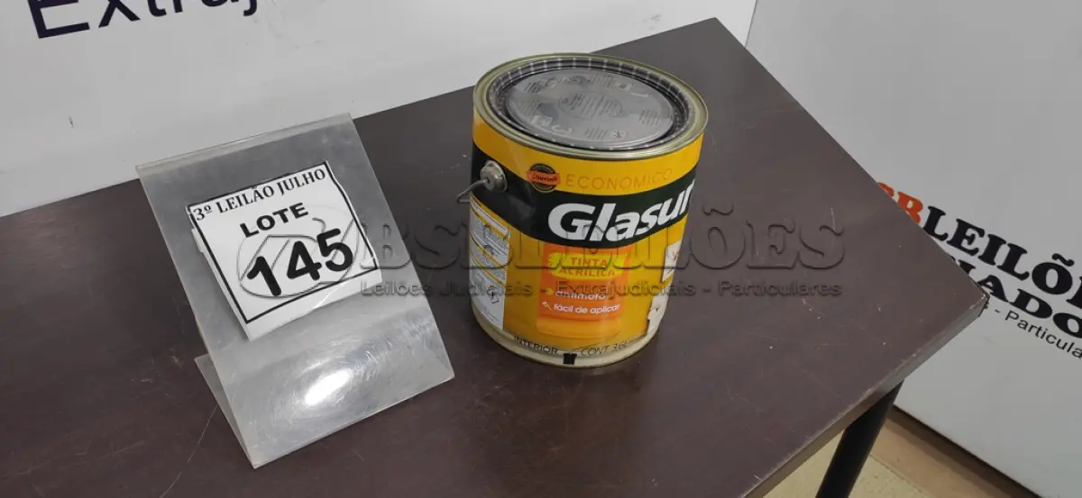 LOTE 145 - 01 LATA DE TINTA ACRÍLICA 3,6L NA COR FOSCO CAMURÇA MARCA GLASURIT. (NO ESTADO) ATENÇÃO! FAZER A VISITAÇÃO ANTES DE ARREMATAR, NÃO SABEMOS SE FUNCIONA, LEILÃO NÃO TEM GARANTIA E NEM DEVOLUÇÃO, SUJEITO A POSSÍVEIS AVARIAS VISÍVEIS/OCULTAS E/OU AUSÊNCIA DE COMPONENTES.