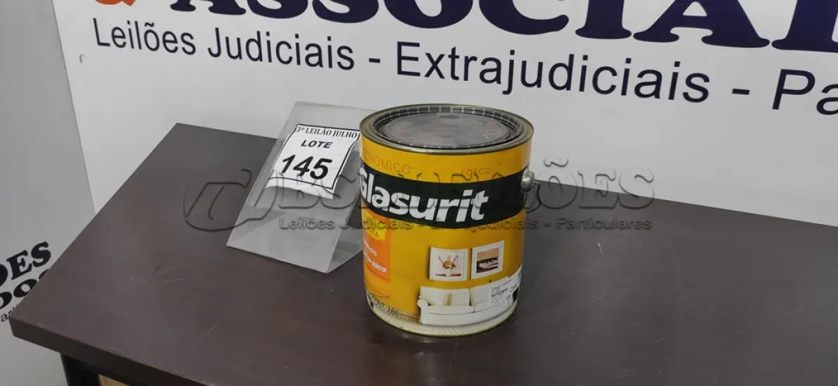 LOTE 145 - 01 LATA DE TINTA ACRÍLICA 3,6L NA COR FOSCO CAMURÇA MARCA GLASURIT. (NO ESTADO) ATENÇÃO! FAZER A VISITAÇÃO ANTES DE ARREMATAR, NÃO SABEMOS SE FUNCIONA, LEILÃO NÃO TEM GARANTIA E NEM DEVOLUÇÃO, SUJEITO A POSSÍVEIS AVARIAS VISÍVEIS/OCULTAS E/OU AUSÊNCIA DE COMPONENTES.