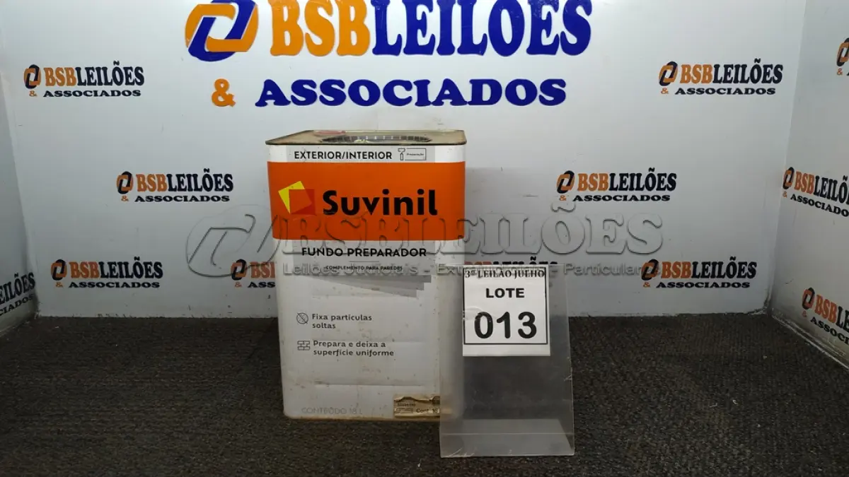 LOTE 013 - 01 LATA DE FUNDO PREPARADOR INTERIOR/EXTERIOR 18L MARCA SUVINIL. (NO ESTADO) ATENÇÃO! FAZER A VISITAÇÃO ANTES DE ARREMATAR, NÃO SABEMOS SE FUNCIONA, LEILÃO NÃO TEM GARANTIA E NEM DEVOLUÇÃO, SUJEITO A POSSÍVEIS AVARIAS VISÍVEIS/OCULTAS E/OU AUSÊNCIA DE COMPONENTES.