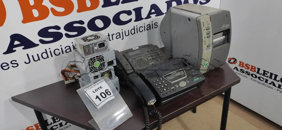 LOTE 106 - 01 IMPRESSORA DE ETIQUETA, 04 FONTES DE PC E 02 APARELHOS DE FAX. (NO ESTADO) ATENÇÃO! FAZER A VISITAÇÃO ANTES DE ARREMATAR, NÃO SABEMOS SE FUNCIONA. LEILÃO NÃO TEM GARANTIA E NEM DEVOLUÇÃO, SUJEITO A POSSÍVEIS AVARIAS VISÍVEIS/OCULTAS E/OU AUSÊNCIA DE COMPONENTES.