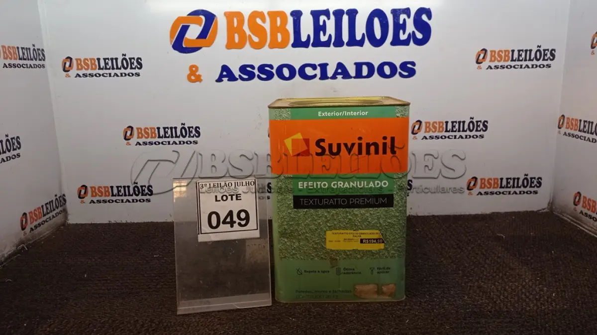 LOTE 049 - 01 LATA DE TEXTURATTO PREMIUM 26KG NA COR EFEITO GRANULADO PALHA MARCA SUVINIL. (NO ESTADO) ATENÇÃO! FAZER A VISITAÇÃO ANTES DE ARREMATAR, NÃO SABEMOS SE FUNCIONA, LEILÃO NÃO TEM GARANTIA E NEM DEVOLUÇÃO, SUJEITO A POSSÍVEIS AVARIAS VISÍVEIS/OCULTAS E/OU AUSÊNCIA DE COMPONENTES.