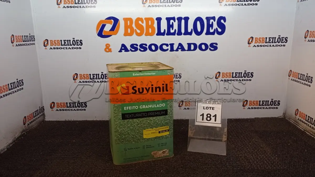 LOTE 181 - 01 LATA DE TEXTURATTO PREMIUM 26KG COR EFEITO GRANULADO PALHA MARCA SUVINIL. (NO ESTADO) ATENÇÃO! FAZER A VISITAÇÃO ANTES DE ARREMATAR, NÃO SABEMOS SE FUNCIONA, LEILÃO NÃO TEM GARANTIA E NEM DEVOLUÇÃO, SUJEITO A POSSÍVEIS AVARIAS VISÍVEIS/OCULTAS E/OU AUSÊNCIA DE COMPONENTES.