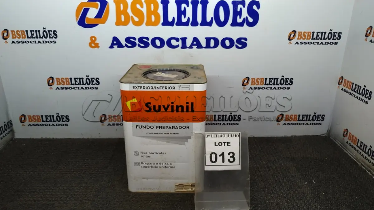 LOTE 013 - 01 LATA DE FUNDO PREPARADOR INTERIOR/EXTERIOR 18L MARCA SUVINIL. (NO ESTADO) ATENÇÃO! FAZER A VISITAÇÃO ANTES DE ARREMATAR, NÃO SABEMOS SE FUNCIONA, LEILÃO NÃO TEM GARANTIA E NEM DEVOLUÇÃO, SUJEITO A POSSÍVEIS AVARIAS VISÍVEIS/OCULTAS E/OU AUSÊNCIA DE COMPONENTES.