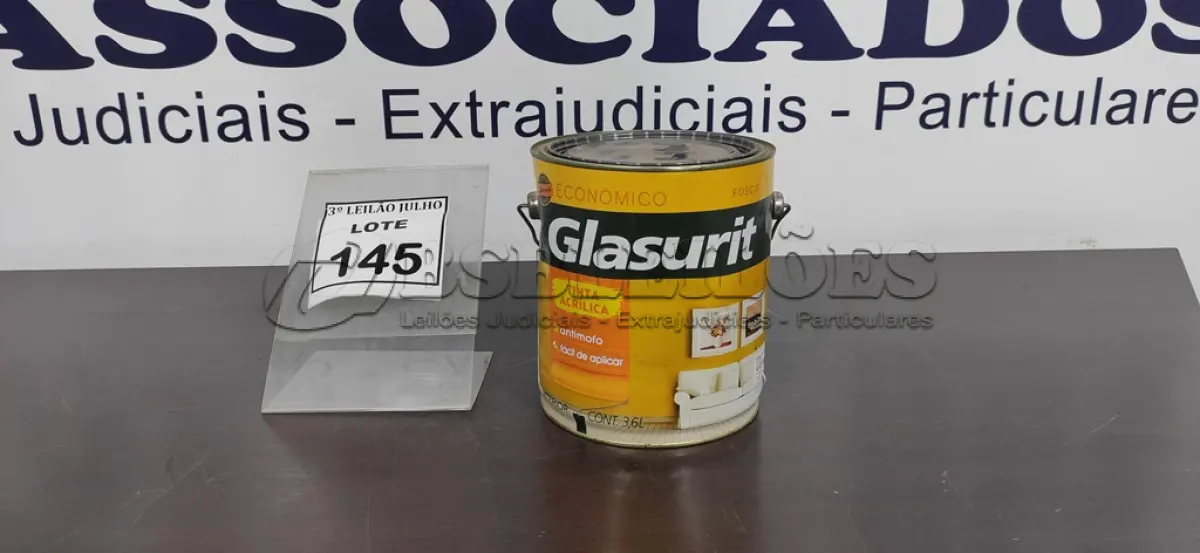 LOTE 145 - 01 LATA DE TINTA ACRÍLICA 3,6L NA COR FOSCO CAMURÇA MARCA GLASURIT. (NO ESTADO) ATENÇÃO! FAZER A VISITAÇÃO ANTES DE ARREMATAR, NÃO SABEMOS SE FUNCIONA, LEILÃO NÃO TEM GARANTIA E NEM DEVOLUÇÃO, SUJEITO A POSSÍVEIS AVARIAS VISÍVEIS/OCULTAS E/OU AUSÊNCIA DE COMPONENTES.