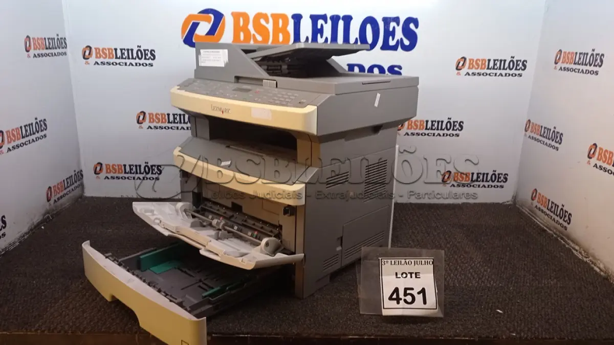 LOTE 451 - 01 IMPRESSORA MODELO X364DN MARCA LEXMARK. (NO ESTADO) ATENÇÃO! FAZER A VISITAÇÃO ANTES DE ARREMATAR, NÃO SABEMOS SE FUNCIONA, LEILÃO NÃO TEM GARANTIA E NEM DEVOLUÇÃO, SUJEITO A POSSÍVEIS AVARIAS VISÍVEIS/OCULTAS E/OU AUSÊNCIA DE COMPONENTES.
