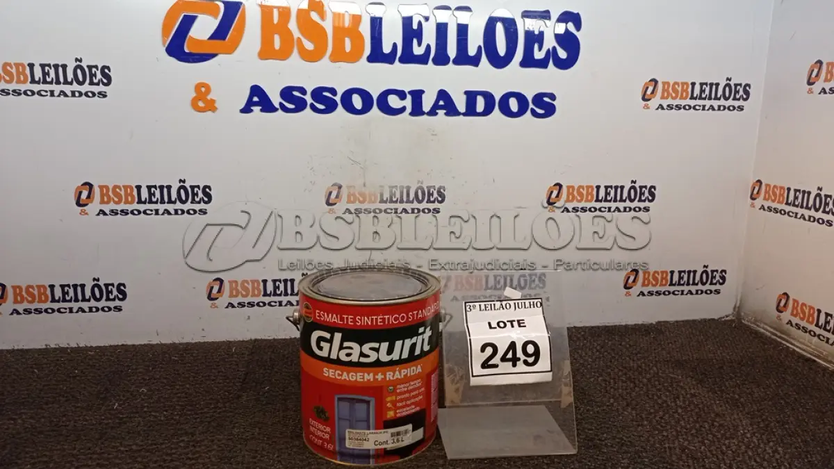LOTE 249 - 01 LATA DE ESMALTE SINTÉTICO COM 3,6L NA COR BRILHANTE LARANJA IPÊ MARCA GLASURIT. (NO ESTADO) ATENÇÃO! FAZER A VISITAÇÃO ANTES DE ARREMATAR, NÃO SABEMOS SE FUNCIONA, LEILÃO NÃO TEM GARANTIA E NEM DEVOLUÇÃO, SUJEITO A POSSÍVEIS AVARIAS VISÍVEIS/OCULTAS E/OU AUSÊNCIA DE COMPONENTES.