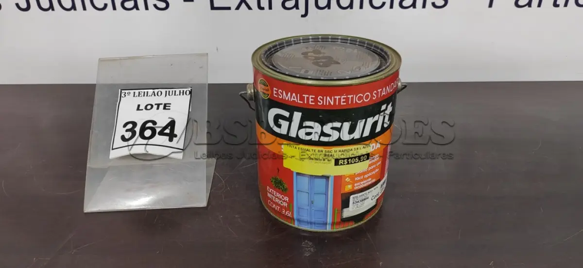 LOTE 495 - 01 LATA DE ESMALTE SINTÉTICO COM 3,6L NA COR BRILHANTE AZUL REAL MARCA GLASURIT. (NO ESTADO) ATENÇÃO! FAZER A VISITAÇÃO ANTES DE ARREMATAR, NÃO SABEMOS SE FUNCIONA, LEILÃO NÃO TEM GARANTIA E NEM DEVOLUÇÃO, SUJEITO A POSSÍVEIS AVARIAS VISÍVEIS/OCULTAS E/OU AUSÊNCIA DE COMPONENTES.