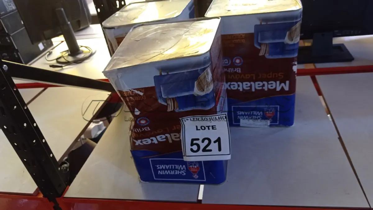 LOTE 521 - 03 LATAS DE TINTA ACRÍLICA METALATEX SHERWIN-WILLIAMS 16L NA COR PALHA. (NO ESTADO) ATENÇÃO! FAZER A VISITAÇÃO ANTES DE ARREMATAR, NÃO SABEMOS SE FUNCIONA, LEILÃO NÃO TEM GARANTIA E NEM DEVOLUÇÃO, SUJEITO A POSSÍVEIS AVARIAS VISÍVEIS/OCULTAS E/OU AUSÊNCIA DE COMPONENTES.