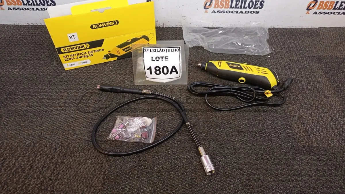 LOTE 180 - KIT RETÍFICA ELÉTRICA 220V 44 PEÇAS (NO ESTADO) ATENÇÃO! FAZER A VISITAÇÃO ANTES DE ARREMATAR, NÃO SABEMOS SE FUNCIONA, LEILÃO NÃO TEM GARANTIA E NEM DEVOLUÇÃO, SUJEITO A POSSÍVEIS AVARIAS VISÍVEIS/OCULTAS E/OU AUSÊNCIA DE COMPONENTES.