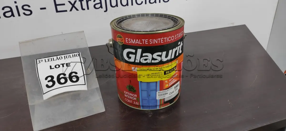 LOTE 497 - 01 LATA DE ESMALTE SINTÉTICO COM 3,6L NA COR BRILHANTE MARROM CONHAQUE MARCA GLASURIT. (NO ESTADO) ATENÇÃO! FAZER A VISITAÇÃO ANTES DE ARREMATAR, NÃO SABEMOS SE FUNCIONA, LEILÃO NÃO TEM GARANTIA E NEM DEVOLUÇÃO, SUJEITO A POSSÍVEIS AVARIAS VISÍVEIS/OCULTAS E/OU AUSÊNCIA DE COMPONENTES.
