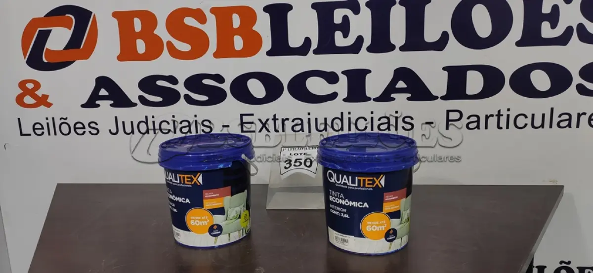 LOTE 494 - 02 TINTAS PARA INTERIORES COR AMARELO SOL 3,6L MARCA QUALITEX. (NO ESTADO) ATENÇÃO! FAZER A VISITAÇÃO ANTES DE ARREMATAR, NÃO SABEMOS SE FUNCIONA. LEILÃO NÃO TEM GARANTIA E NEM DEVOLUÇÃO, SUJEITO A POSSÍVEIS AVARIAS VISÍVEIS/OCULTAS E/OU AUSÊNCIA DE COMPONENTES.