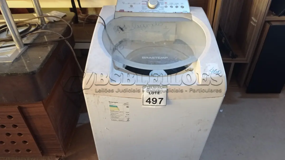LOTE 497 - 01 MÁQUINA DE LAVAR 11KG 220V BRASTEMP. (NO ESTADO) ATENÇÃO! FAZER A VISITAÇÃO ANTES DE ARREMATAR, NÃO SABEMOS SE FUNCIONA, LEILÃO NÃO TEM GARANTIA E NEM DEVOLUÇÃO, SUJEITO A POSSÍVEIS AVARIAS VISÍVEIS/OCULTAS E/OU AUSÊNCIA DE COMPONENTES.