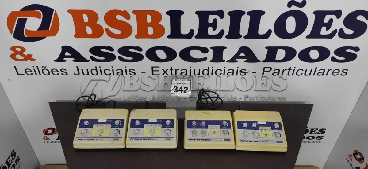 LOTE 342 - 04 APARELHOS DE ELETROESTIMULAÇÃO MARCA PHYSIOTONUS III. (NO ESTADO) ATENÇÃO! FAZER A VISITAÇÃO ANTES DE ARREMATAR, NÃO SABEMOS SE FUNCIONA. LEILÃO NÃO TEM GARANTIA E NEM DEVOLUÇÃO, SUJEITO A POSSÍVEIS AVARIAS VISÍVEIS/OCULTAS E/OU AUSÊNCIA DE COMPONENTES.