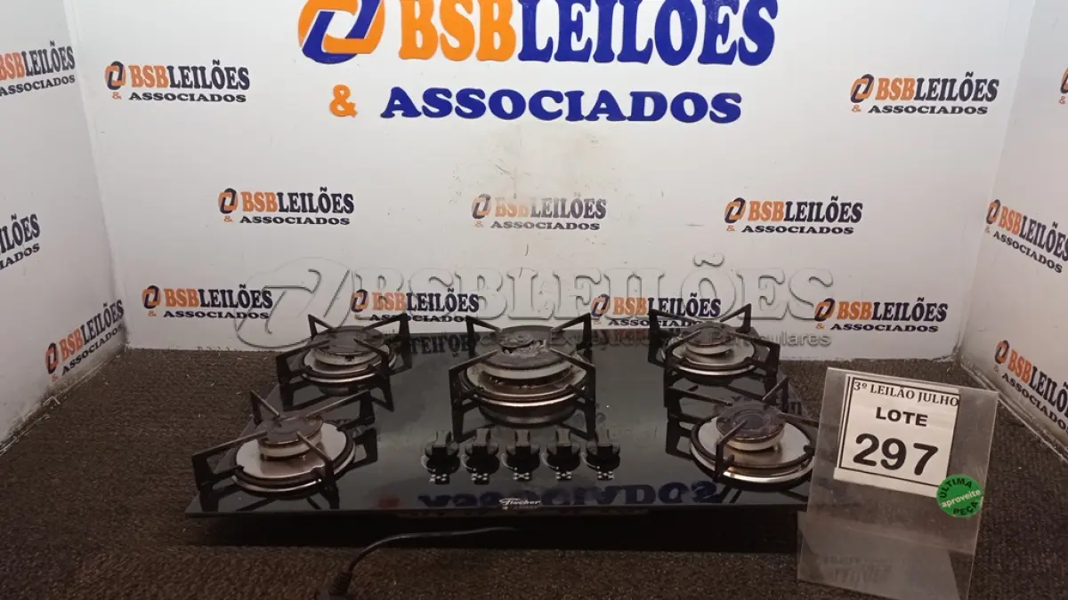LOTE 297 - 01 COOKTOP 05 BOCAS MARCA FISCHER. (NO ESTADO) ATENÇÃO! FAZER A VISITAÇÃO ANTES DE ARREMATAR, NÃO SABEMOS SE FUNCIONA, LEILÃO NÃO TEM GARANTIA E NEM DEVOLUÇÃO, SUJEITO A POSSÍVEIS AVARIAS VISÍVEIS/OCULTAS E/OU AUSÊNCIA DE COMPONENTES.