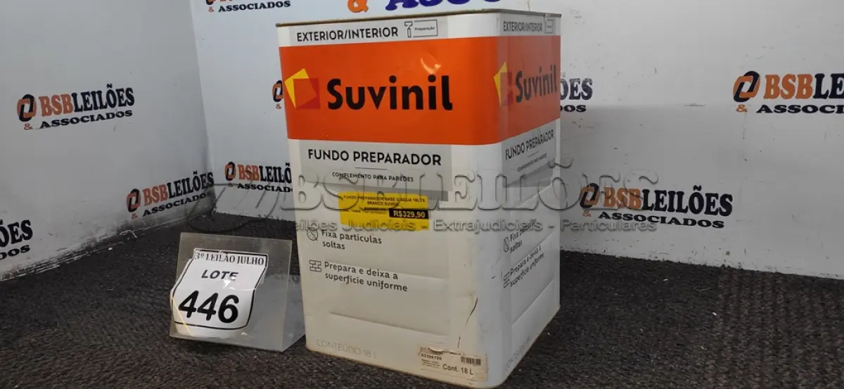 LOTE 446 - 01 LATA DE FUNDO PREPARADOR INTERIOR/EXTERIOR 18L MARCA SUVINIL. (NO ESTADO) ATENÇÃO! FAZER A VISITAÇÃO ANTES DE ARREMATAR, NÃO SABEMOS SE FUNCIONA, LEILÃO NÃO TEM GARANTIA E NEM DEVOLUÇÃO, SUJEITO A POSSÍVEIS AVARIAS VISÍVEIS/OCULTAS E/OU AUSÊNCIA DE COMPONENTES.