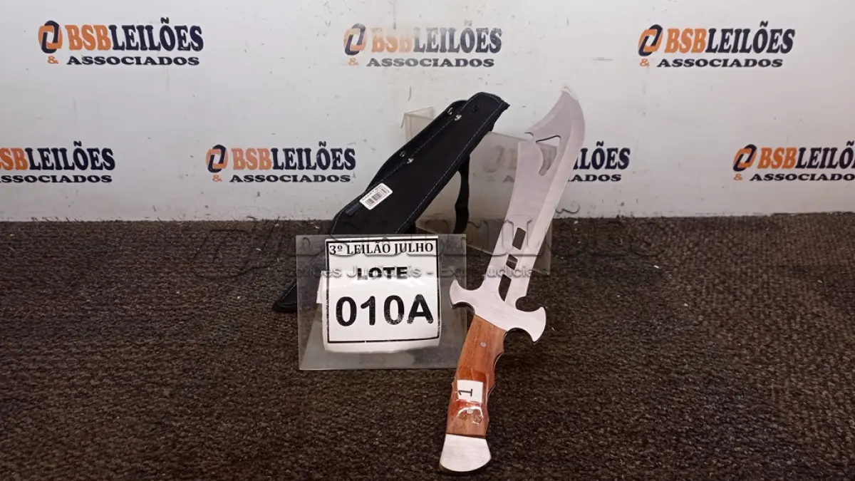 LOTE 010 - FACÃO  IMPORTADA AÇO INOXIDÁVEL CABO EM MADEIRA  FULL TANG BAINHA DE NYLON TAMANHO TOTAL 50CM PESO 526G JÁ AFIADA (NO ESTADO) ATENÇÃO! FAZER A VISITAÇÃO ANTES DE ARREMATAR, NÃO SABEMOS SE FUNCIONA, LEILÃO NÃO TEM GARANTIA E NEM DEVOLUÇÃO, SUJEITO A POSSÍVEIS AVARIAS VISÍVEIS/OCULTAS E/OU AUSÊNCIA DE COMPONENTES.  