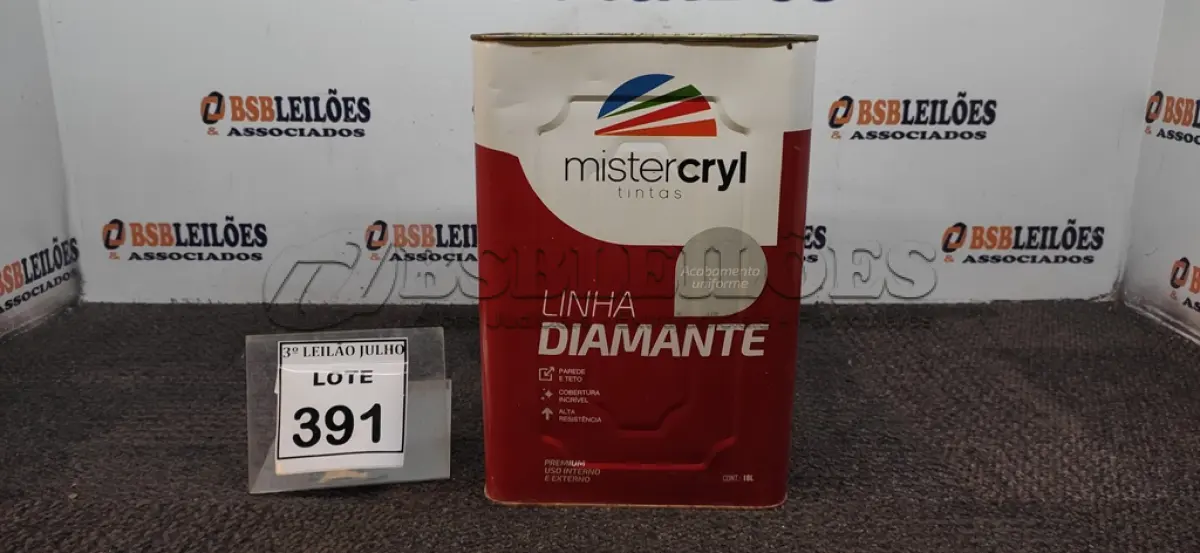 LOTE 391 - 01 LATA DE TINTA PISO 18L COR BRANCA MARCA MISTERCRYL. (NO ESTADO) ATENÇÃO! FAZER A VISITAÇÃO ANTES DE ARREMATAR, NÃO SABEMOS SE FUNCIONA. LEILÃO NÃO TEM GARANTIA E NEM DEVOLUÇÃO, SUJEITO A POSSÍVEIS AVARIAS VISÍVEIS/OCULTAS E/OU AUSÊNCIA DE COMPONENTES.
