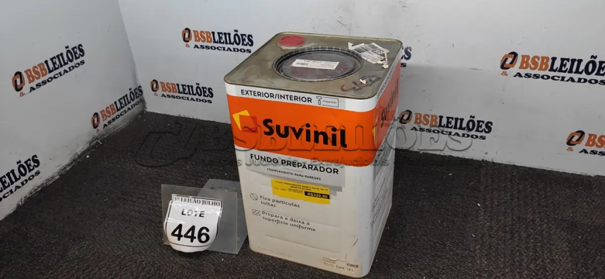 LOTE 446 - 01 LATA DE FUNDO PREPARADOR INTERIOR/EXTERIOR 18L MARCA SUVINIL. (NO ESTADO) ATENÇÃO! FAZER A VISITAÇÃO ANTES DE ARREMATAR, NÃO SABEMOS SE FUNCIONA, LEILÃO NÃO TEM GARANTIA E NEM DEVOLUÇÃO, SUJEITO A POSSÍVEIS AVARIAS VISÍVEIS/OCULTAS E/OU AUSÊNCIA DE COMPONENTES.